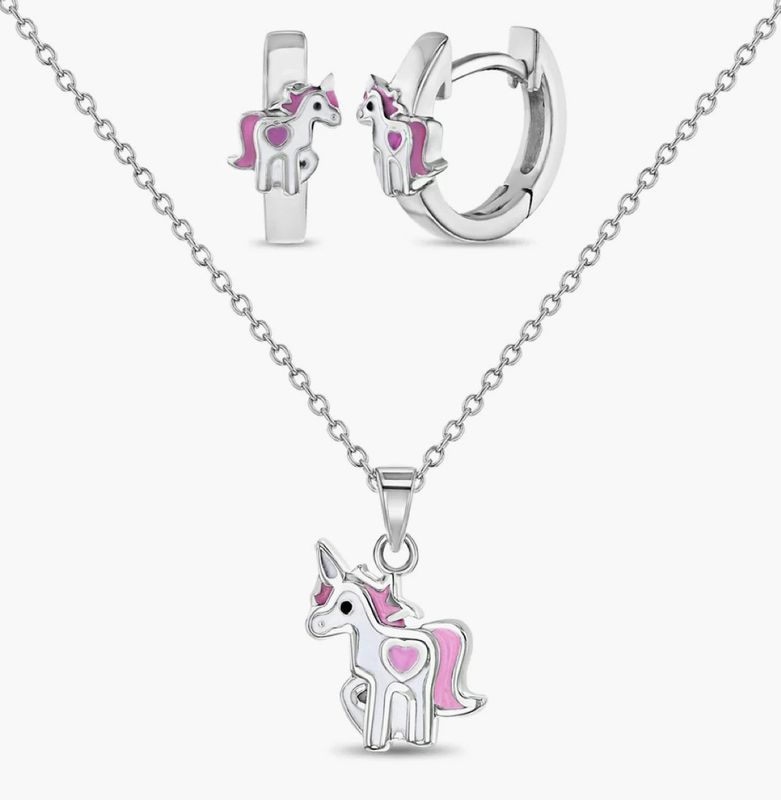 Pink&amp;wht enamel Unicorn Set