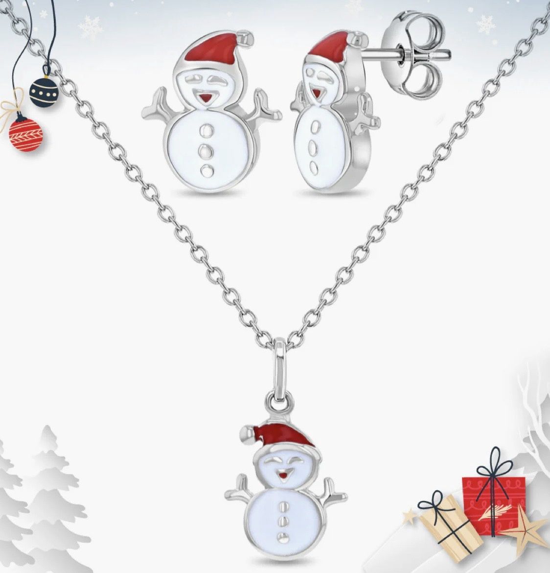 Xmas Snowman Silver Set