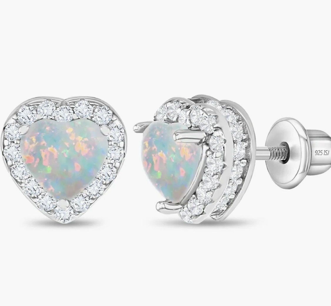 Opal Heart Silver Earring