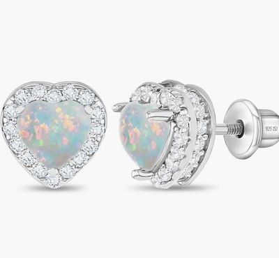 Opal Heart Silver Earring