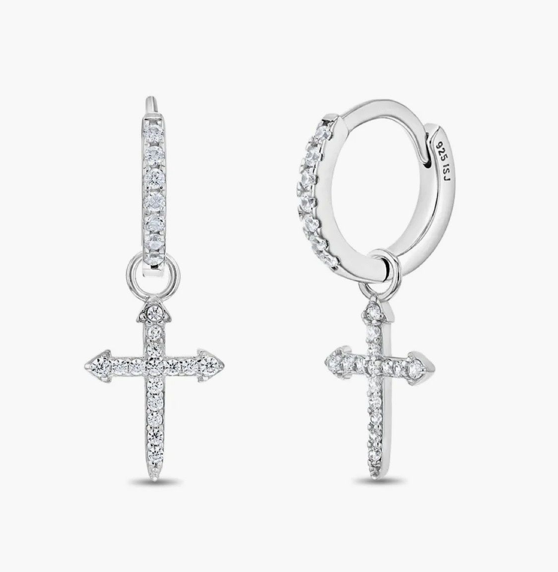 Cross w/Stone Hoop silver earring