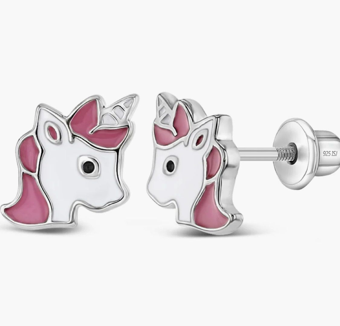 Enamel Unicorn Pink Silver Earring