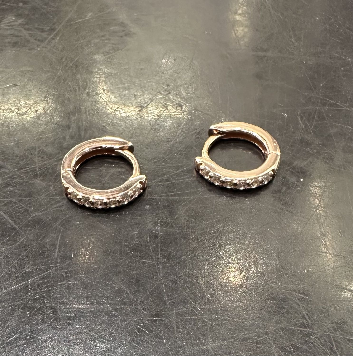 Small Hoop w/Stone Earring, Color: rose gold