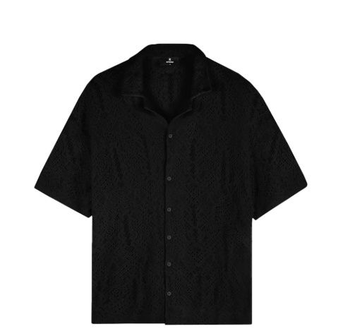 ALL OVER CROCHET SHIRT, Colour: JET BLACK, Size: SMALL