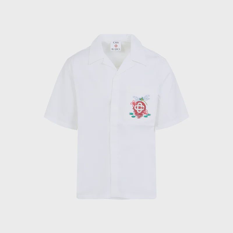 EMBROIDERED MONOGRAM CUBAN COLLAR SHIRT, Colour: DRAGONFLY FLORAL, Size: MEDIUM