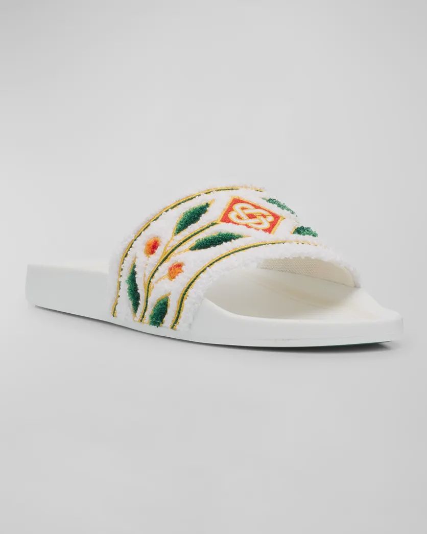 EMBROIDERED TERRY SLIDER, Colour: WHITE, Size: 7.5