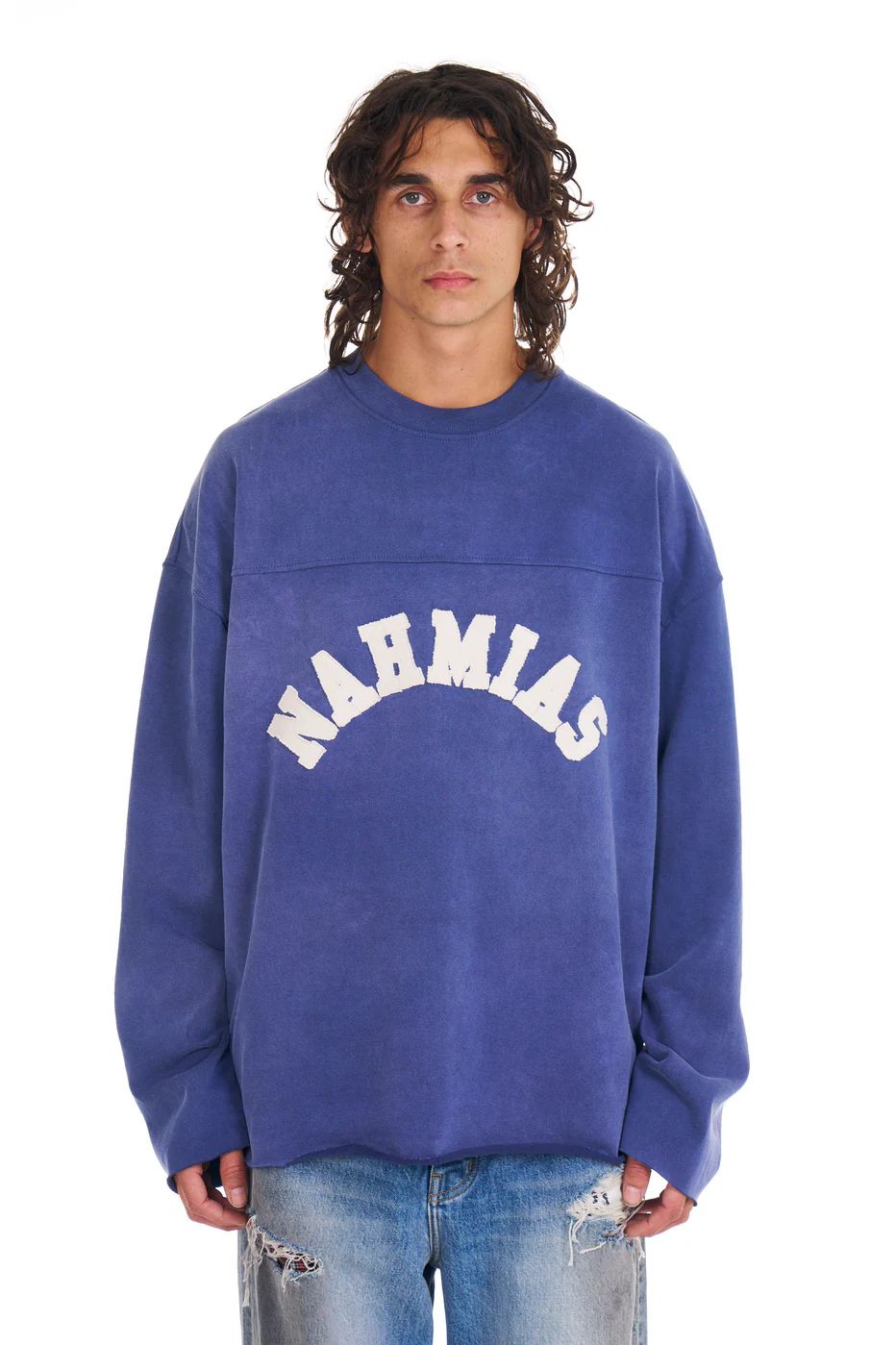 NAHMIAS VARSITY L/S T SHIRT, Colour: AGED BLUE, Size: XS