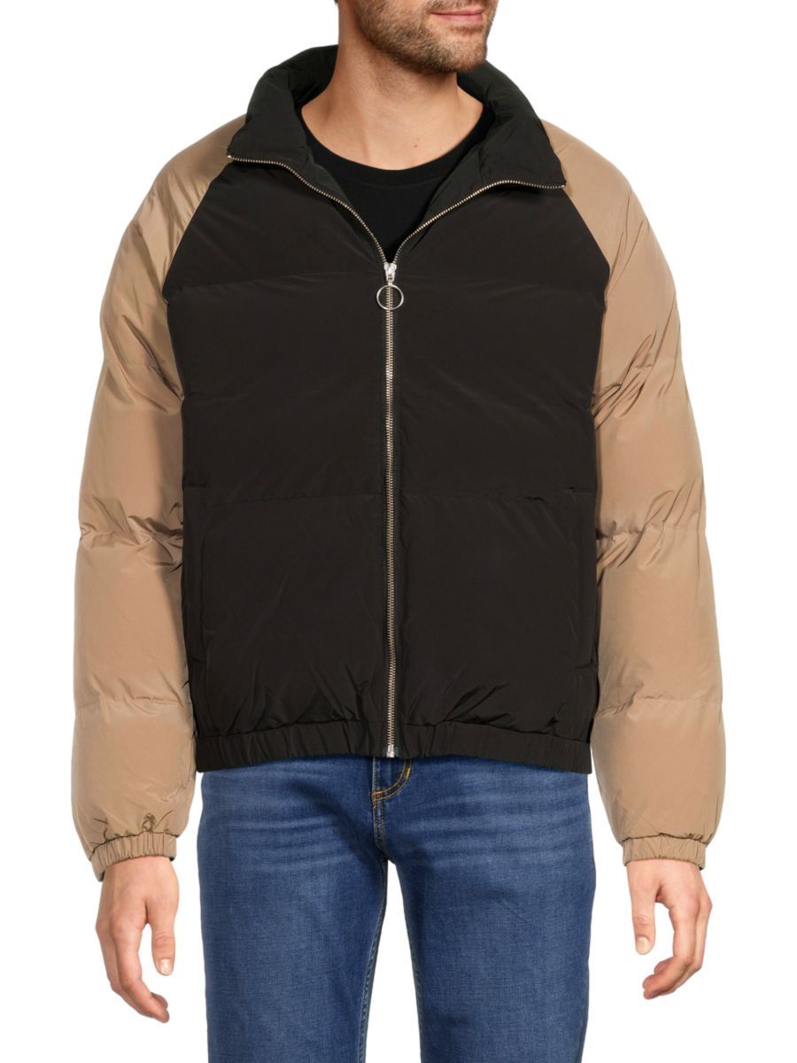 Quilted Contrast Sleeve Puffer Jacket, Colour: DEMITASSE, Size: SMALL