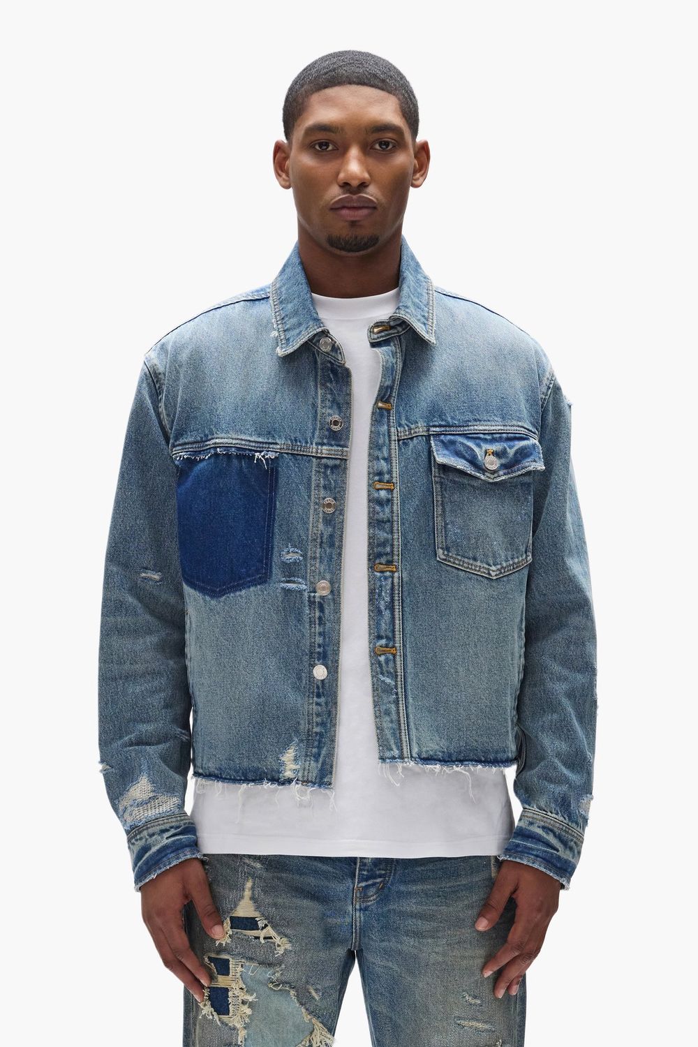 LS CUT OFF SHIRT LIGHT INDIGO, Size: XL