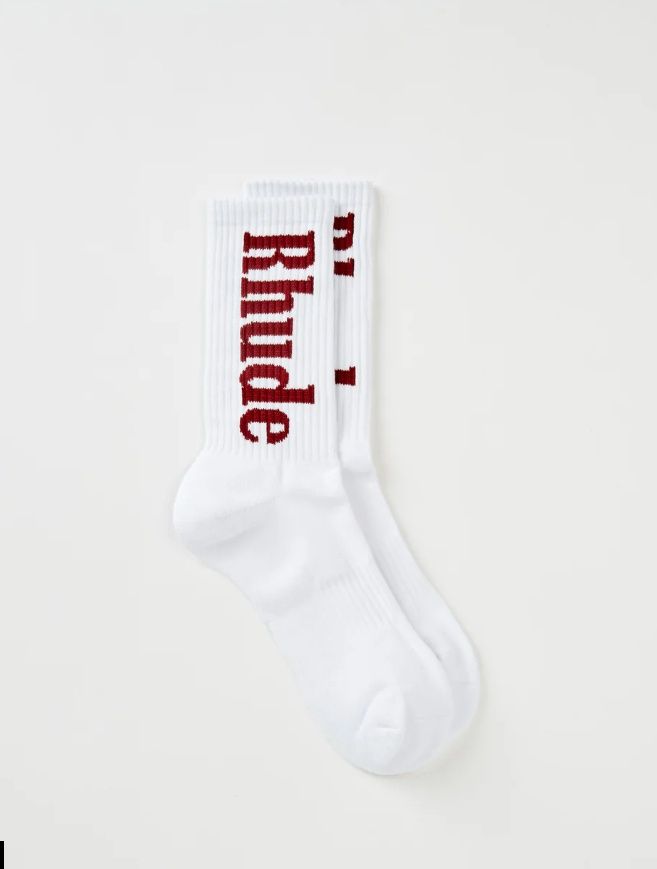 RHUDE VERTICAL LOGO SOCK, Colour: White/Red