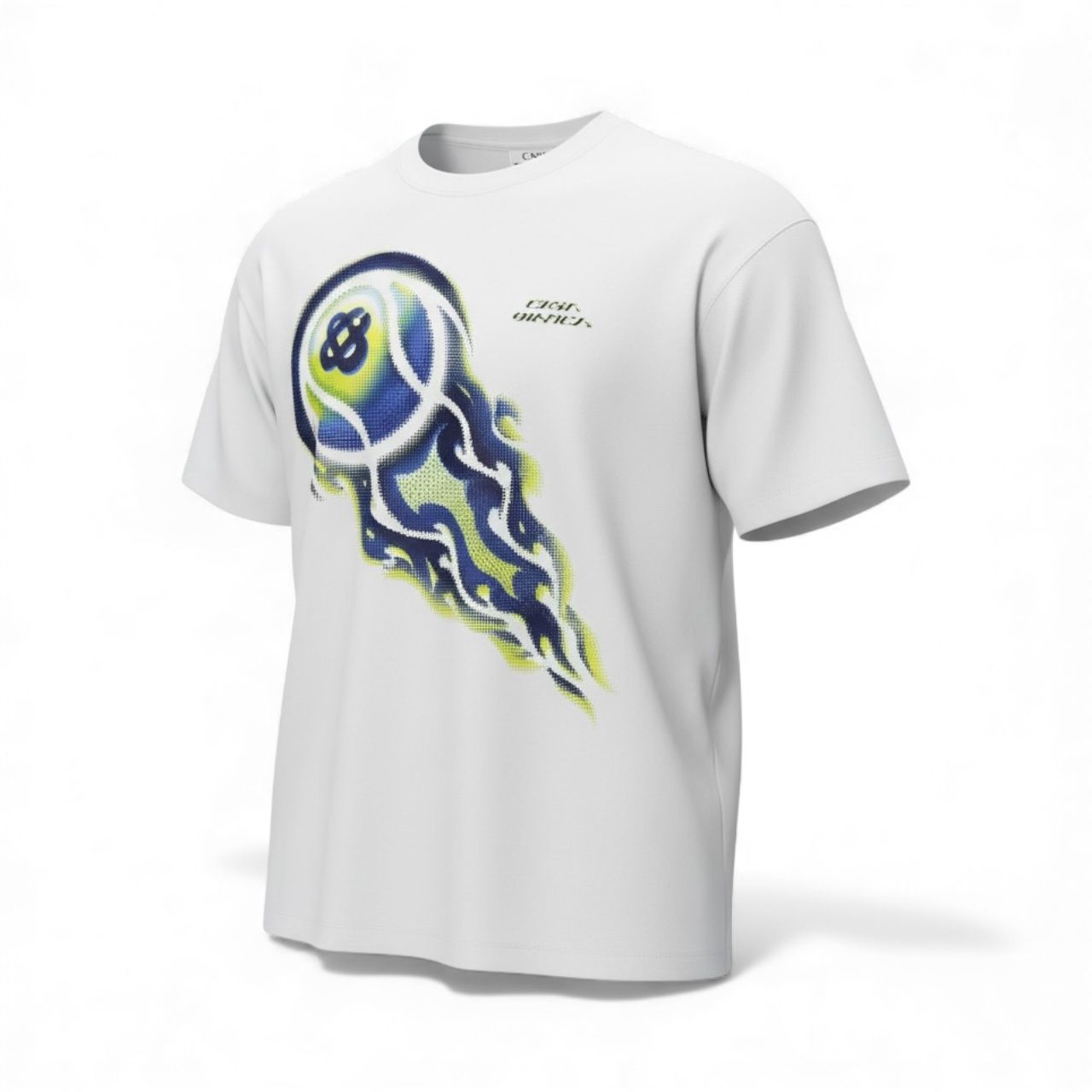 FLAMING TENNIS BALL OVERSIZED T SHIRT, Colour: BRIGHT WHITE INTERLOCK, Size: XS