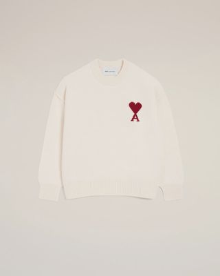 CREWNECK SWEATER ADC FELTED MERINO WOOL OFF WHT/RED
