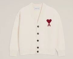 V NECK WOOL ADC CARDIGAN OFF WHT/RED