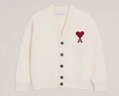 V NECK WOOL ADC CARDIGAN OFF WHT/RED, Colour: OFF WHITE/RED, Size: 3XL