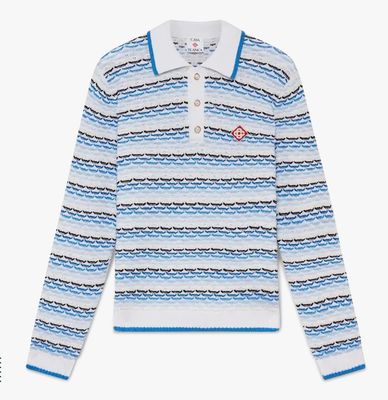 TUCK STITCH LONG SLEEVE POLO SHIRT BLU