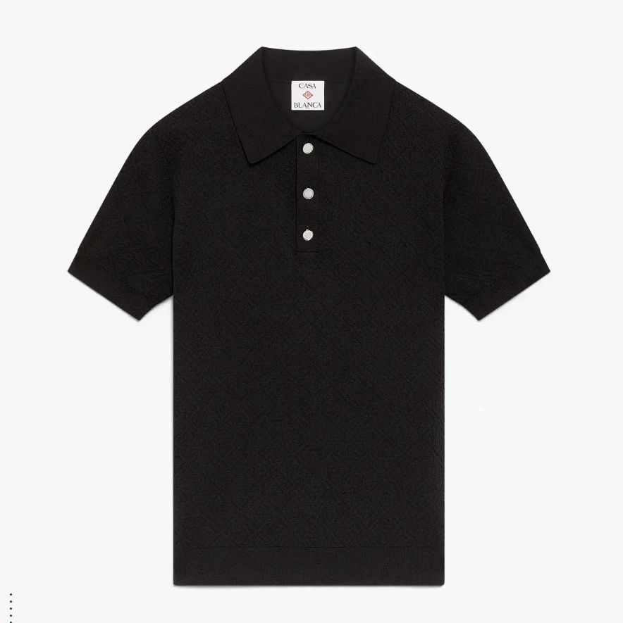 POINTELLE MONOGRAM POLO  BLK, Colour: BLACK, Size: SMALL
