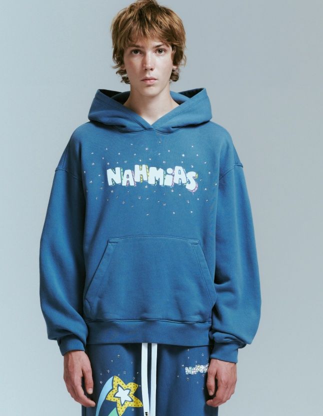 FLOWER TRIP CRYSTAL HOODIE, Colour: STEEL BLUE, Size: SMALL