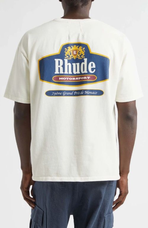 RHUDE RACING CREST TEE, Colour: VINTAGE WHITE/NAVY, Size: SMALL
