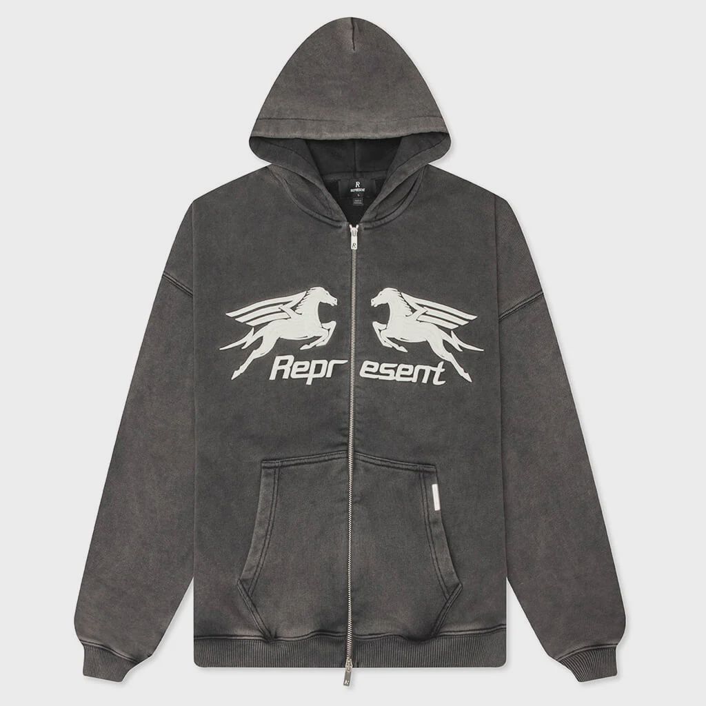 PEGASUS ZIP THROUGH HOODIE VTG GRY, Colour: VINTAGE GREY, Size: SMALL