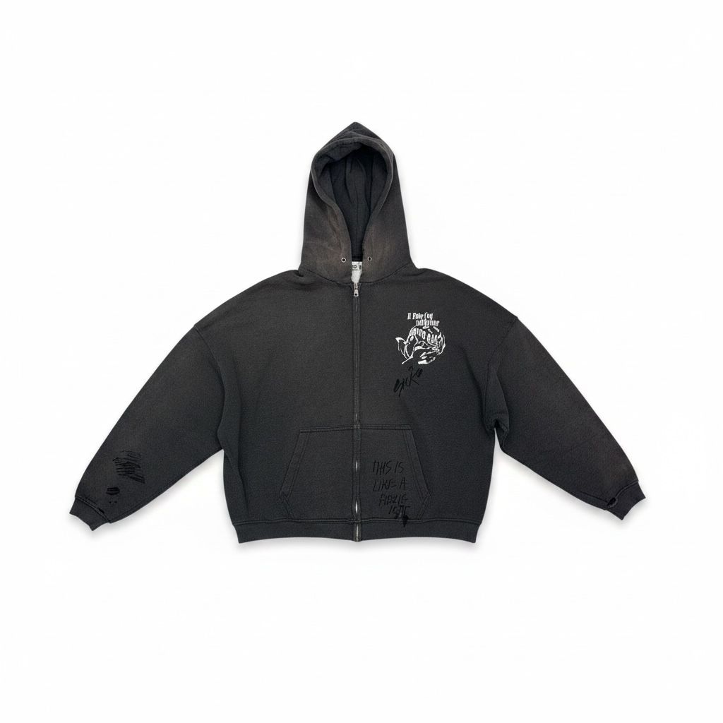 CARRYING THE MESSAGE ZIP HOODIE, Colour: VTG BLACK, Size: M/L