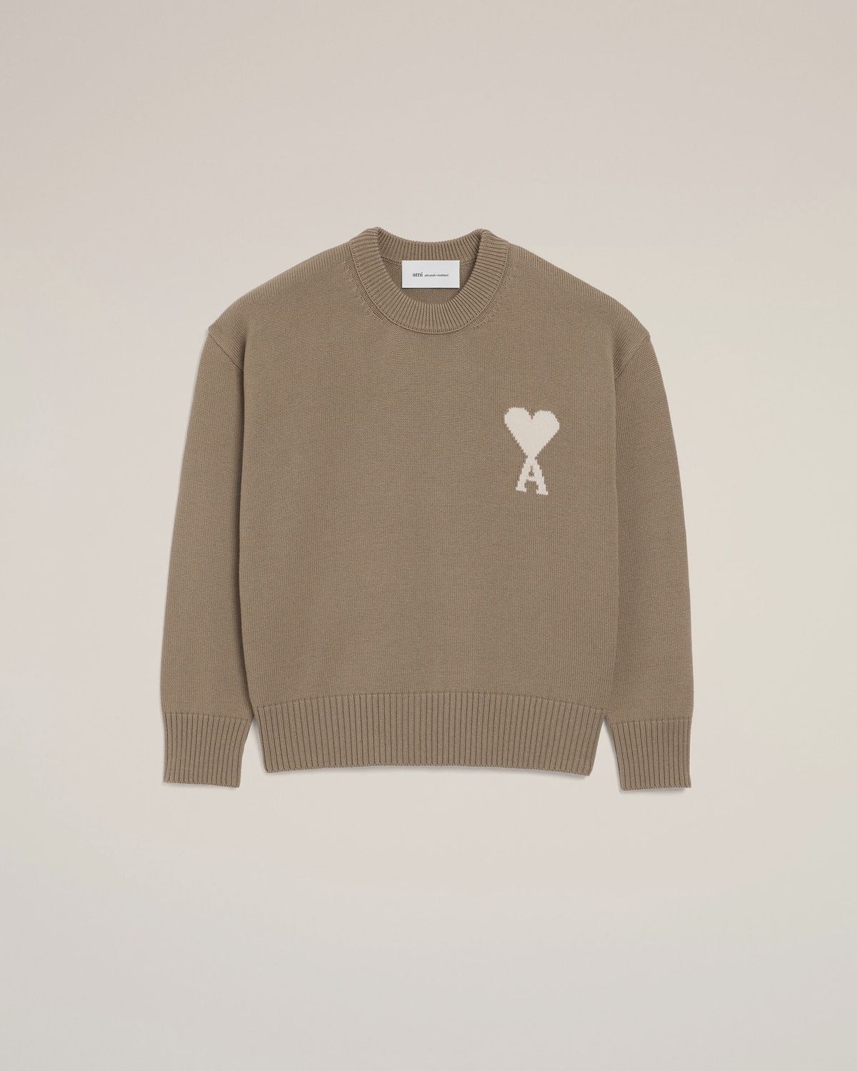 CREWNECK SWEATER ADC FELTED WOOL TPE/OFF WHT, Colour: TAUPE/OFF WHITE, Size: MEDIUM