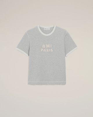 AMI PARIS KNITTED PATCH T SHIRT GRY
