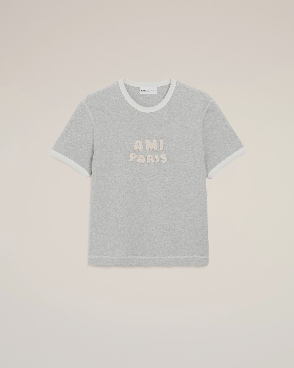 AMI PARIS KNITTED PATCH T SHIRT GRY, Colour: GREY COTTON, Size: SMALL