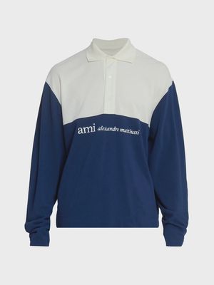 EMBROIDERED LONG SLEEVE POLO NVY/CRM