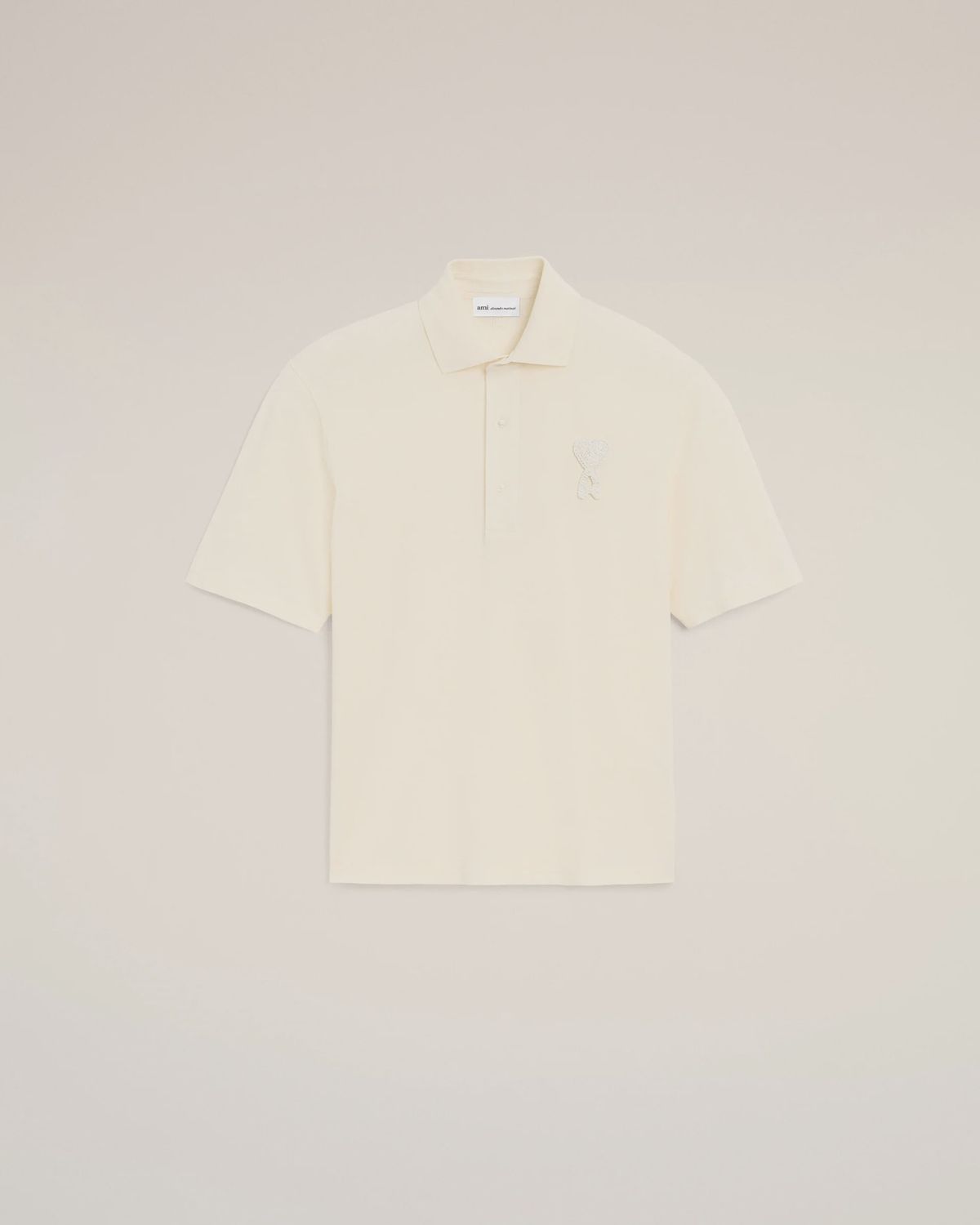 COTTON ADC KNITTED PATCH POLO CRM, Colour: WHITE CREME, Size: XS