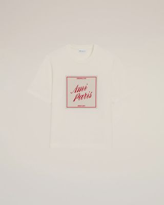 AMI PARIS HERITAGE PRINT T SHIRT CRM/RED
