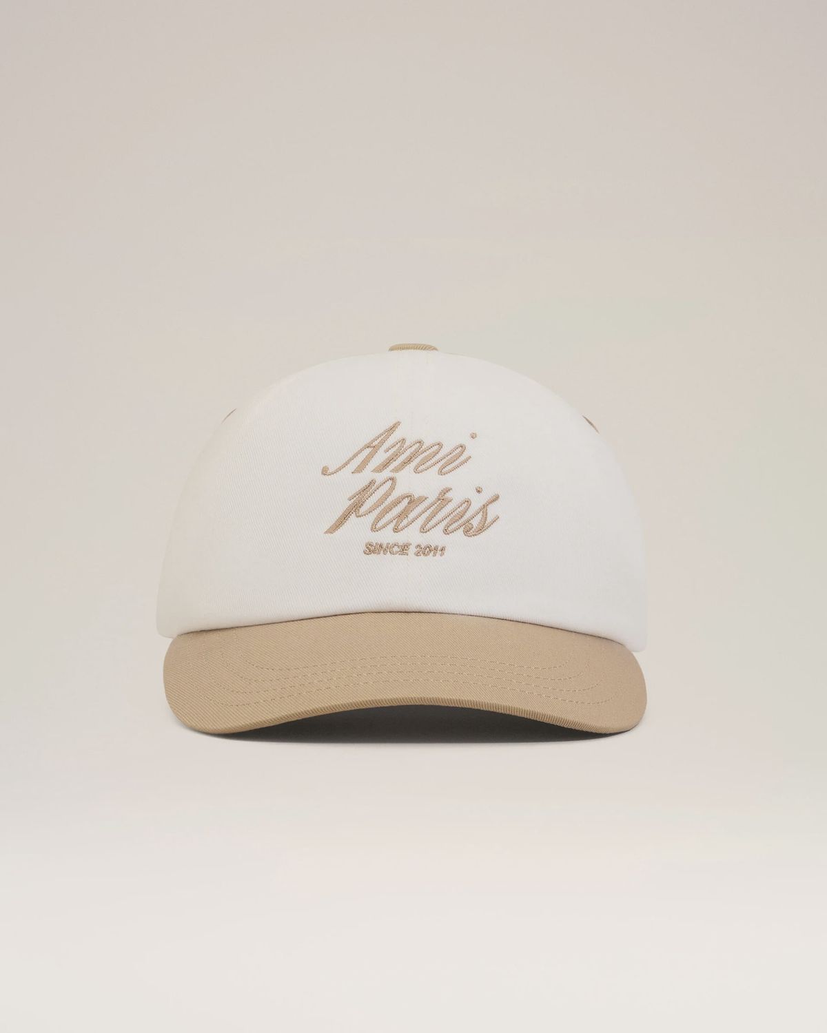 BICOLOR COTTON AMI PARIS CAP BEIGE WHITE, Colour: BEIGE/WHITE
