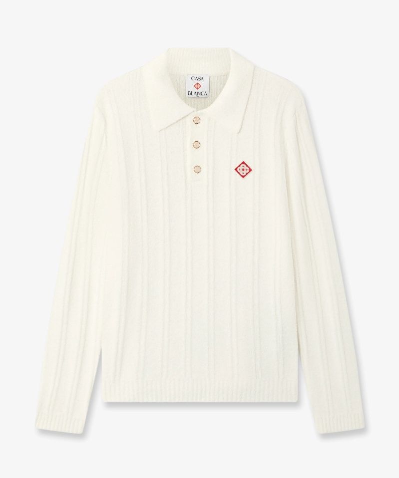 COTTON NYLON BOUCLE LONG SLEEVE POLO, Size: MEDIUM
