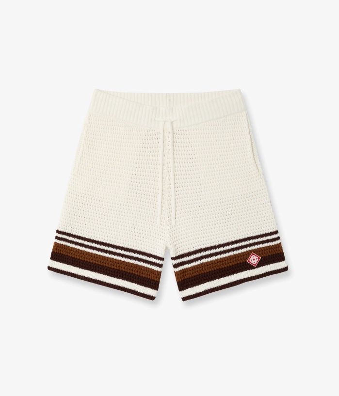 COTTON CROCHET SHORTS WHITE/BROWN, Size: SMALL