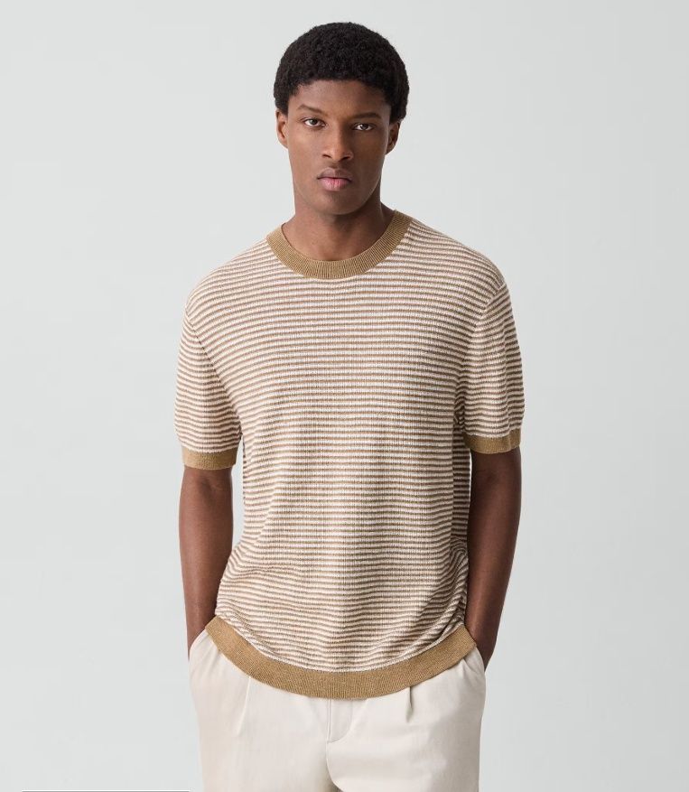 STRIPED TEE PACIFIC LINEN KHAKI / WINTER, Colour: FRESH KHAKI/WINTER, Size: SMALL