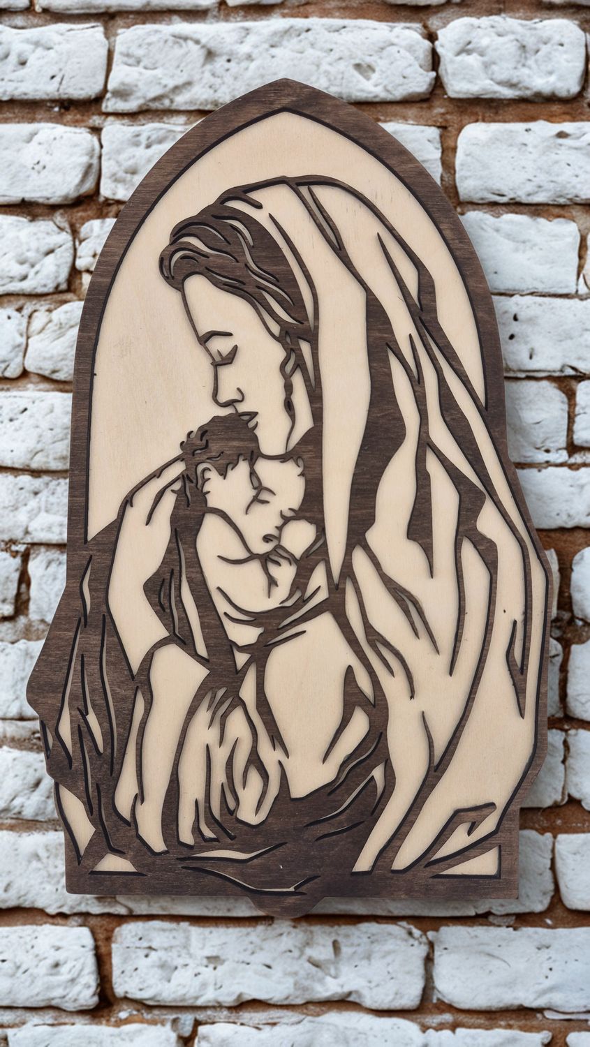 Drewniana Ikona - Matka Boża z Dzieciątkiem