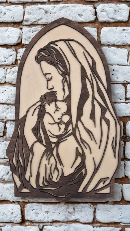 Drewniana Ikona - Matka Boża z Dzieciątkiem