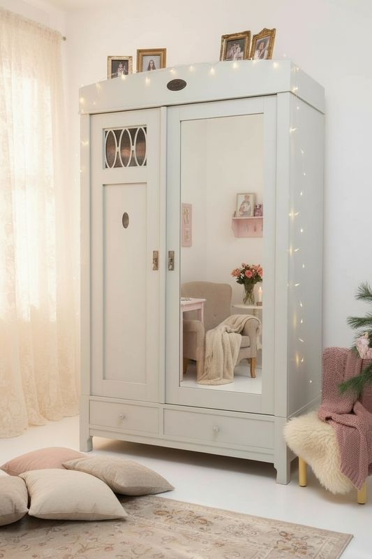 Antiker Steckschrank in Grau-Grün