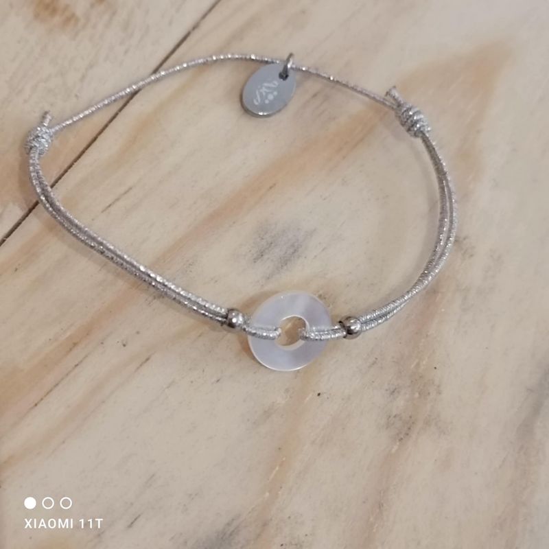 bracelet anneau nacre naturel et argenté