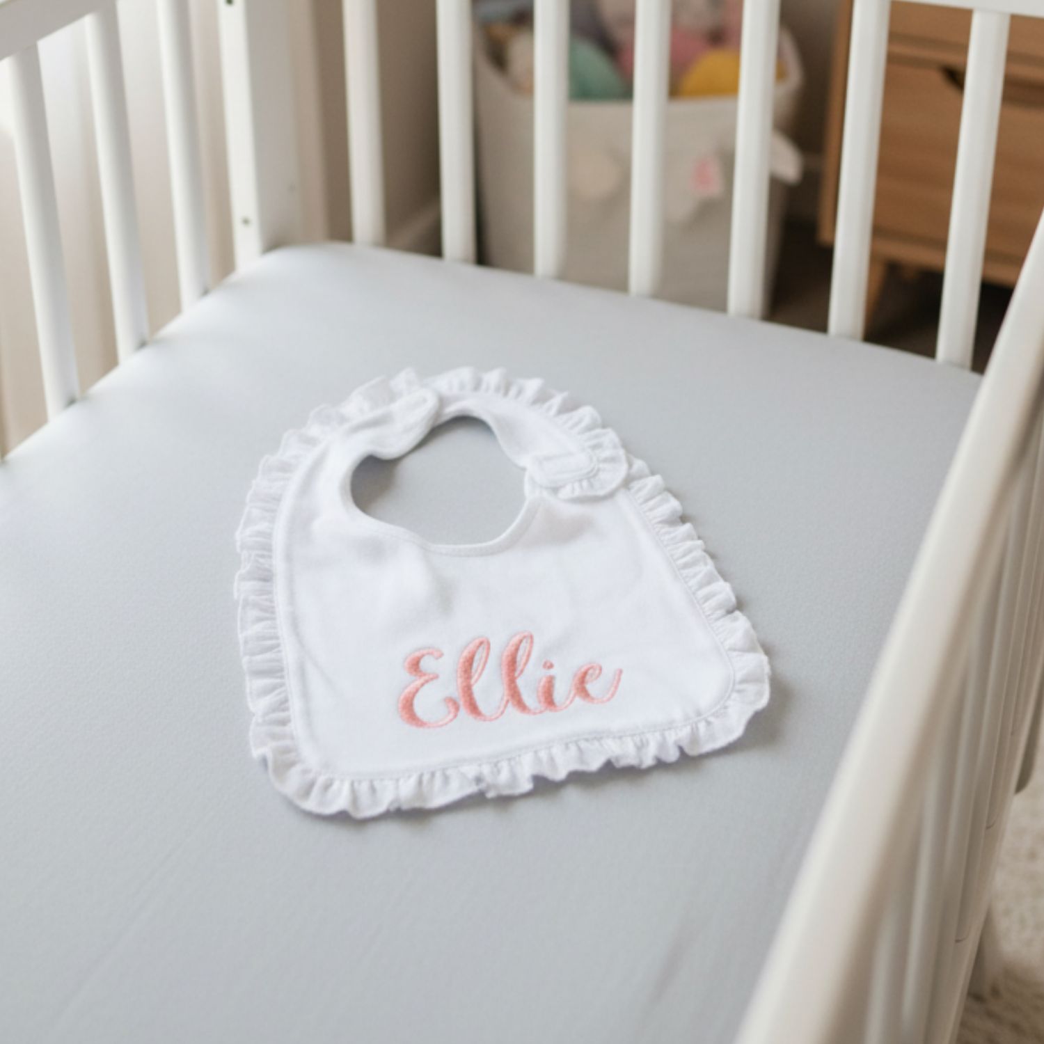 Embroidered Cotton Ruffle Bib