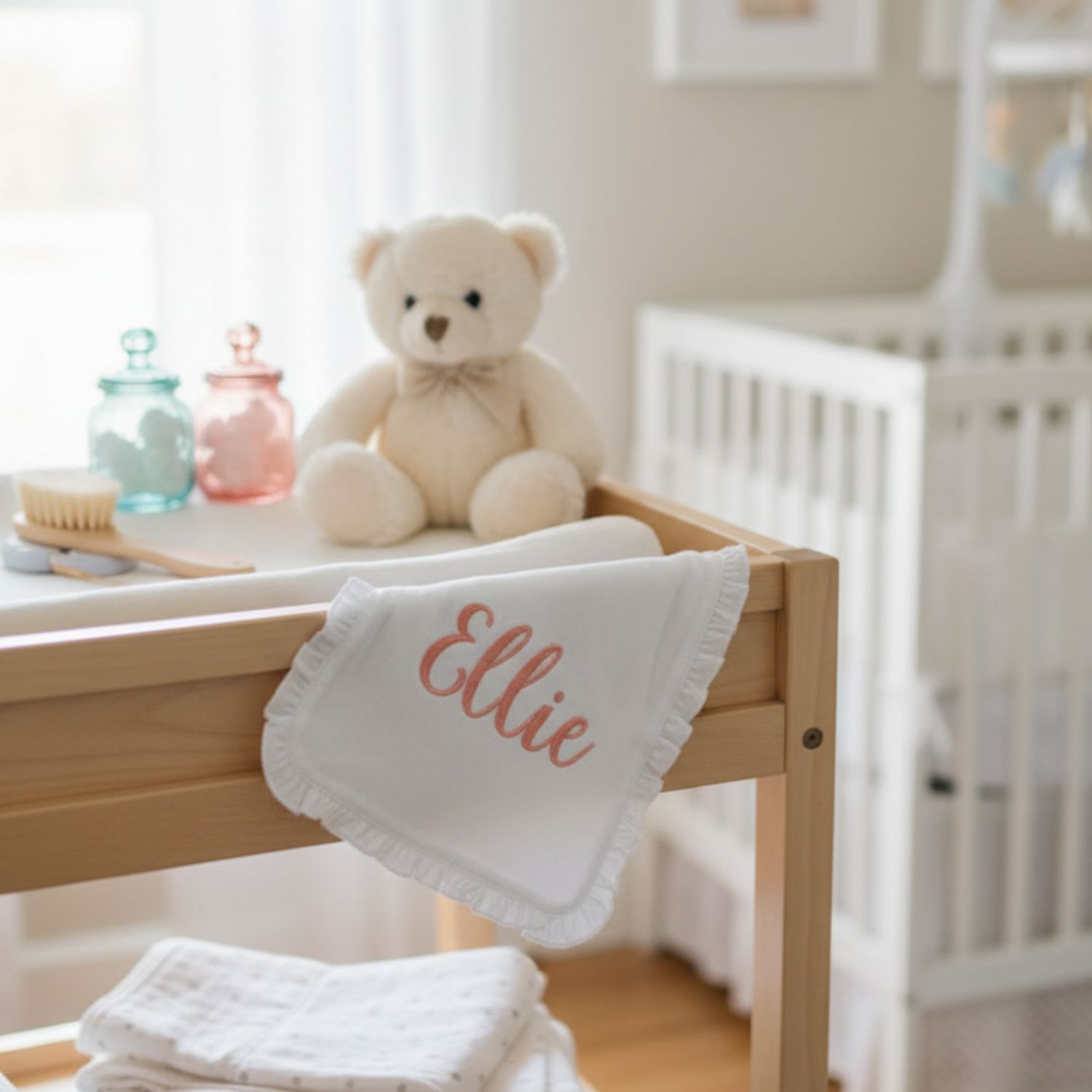 Embroidered Ruffle Burp Cloth