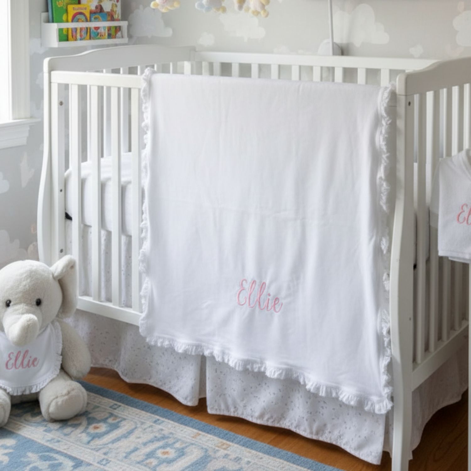 Embroidered Cotton Ruffle Baby Blanket