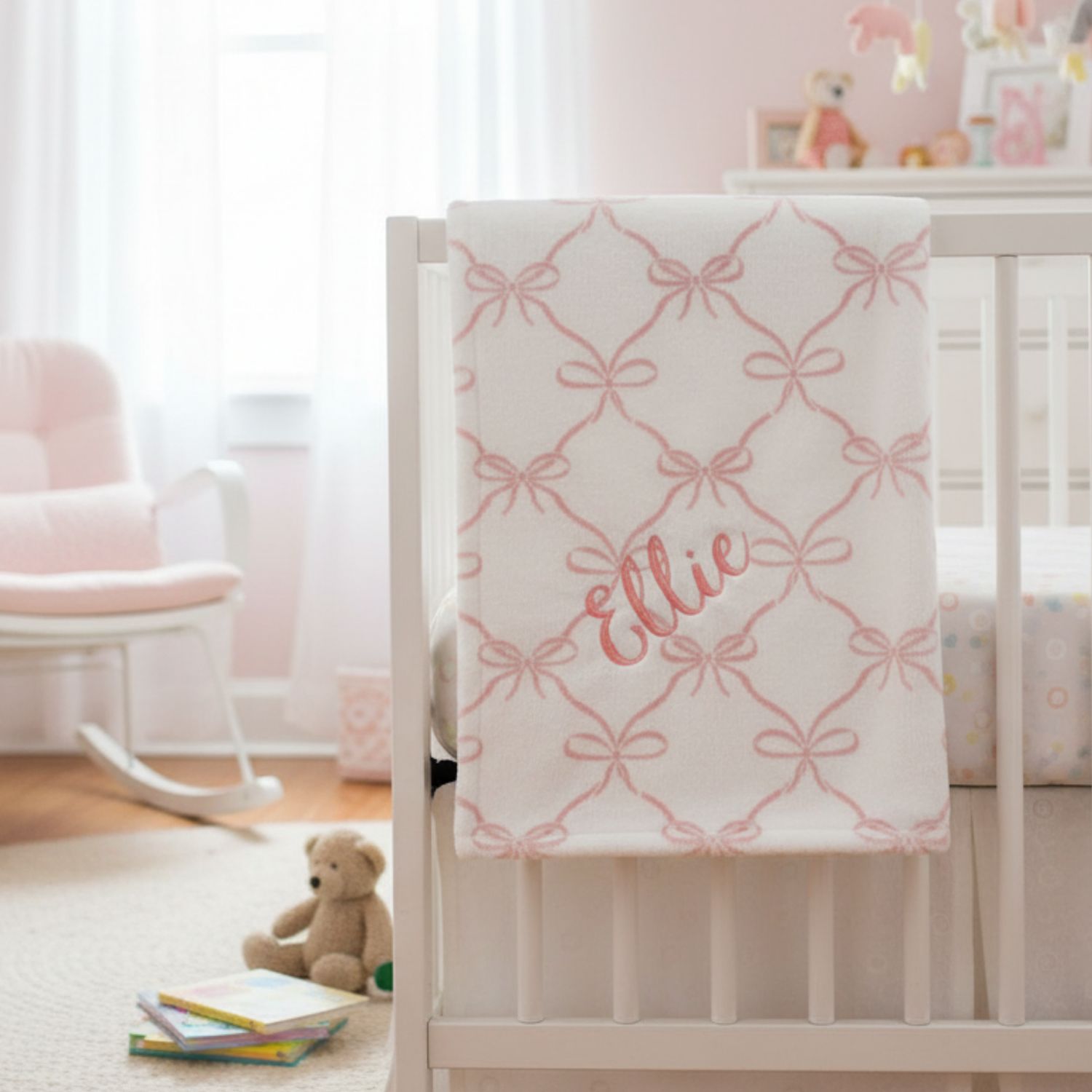 Embroidered Bow Velvet Fleece Baby Blanket