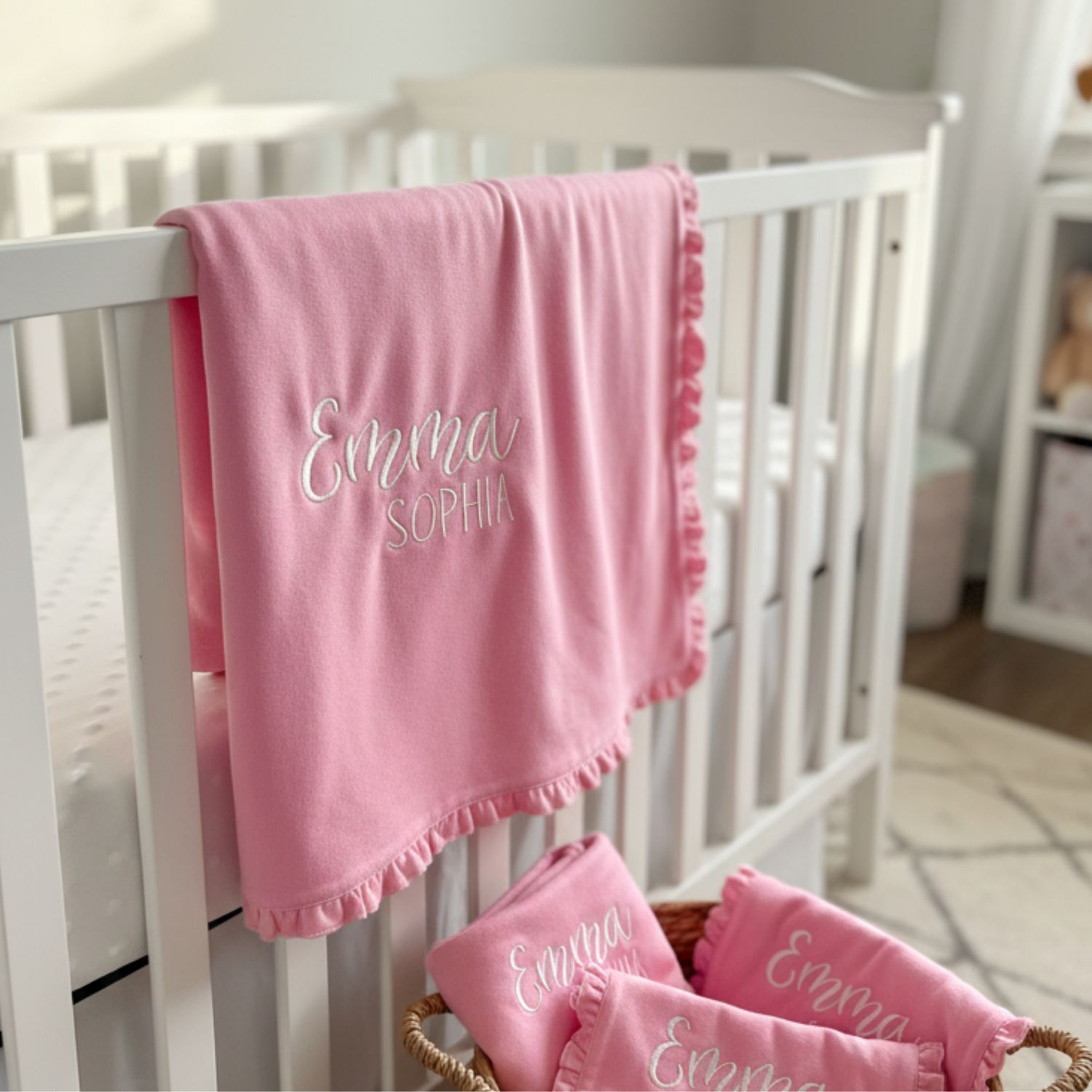 Embroidered Cotton Ruffle Blanket Set