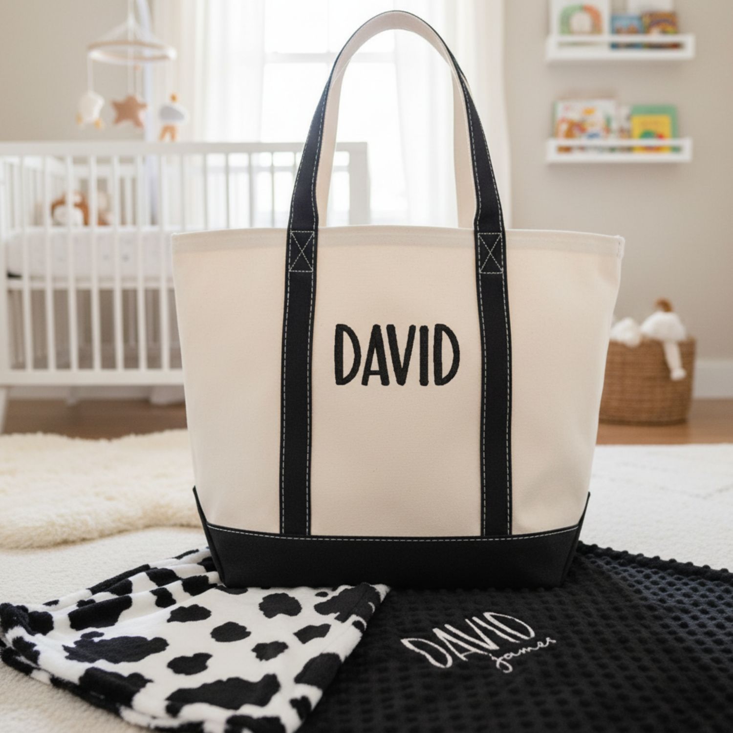 Embroidered Minky Cow Blanket &amp; Tote Set