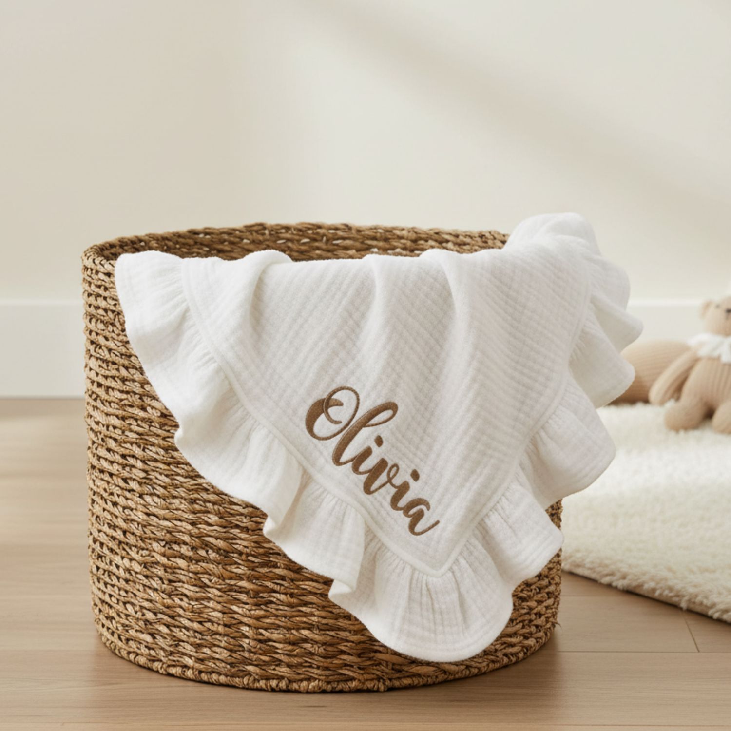 Embroidered Muslin Baby Blanket
