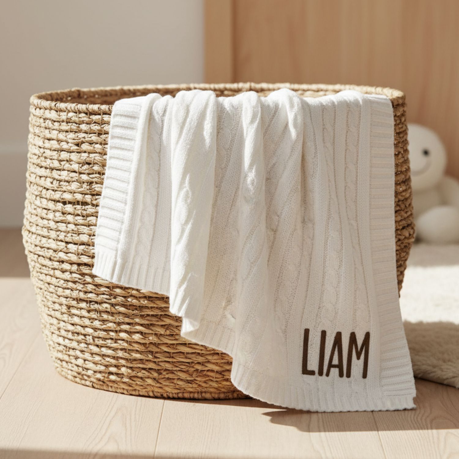 Embroidered Cable Knit Blanket