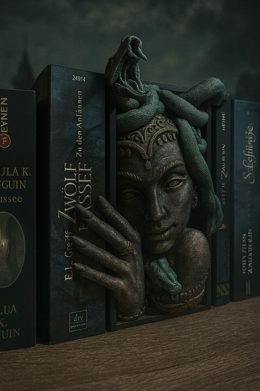 Book Nook „Medusa“ | Fantasy Regal Deko | Mythologie Geschenk | 3D Druck Unikat | Gothic Bücherregal Einsatz für Sammler & Buchliebhaber