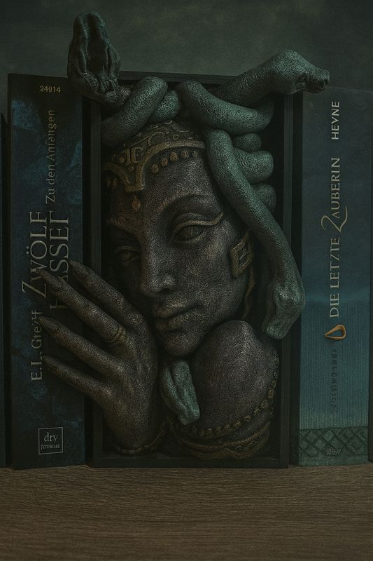 Book Nook „Medusa“ | Fantasy Regal Deko | Mythologie Geschenk | 3D Druck Unikat | Gothic Bücherregal Einsatz für Sammler & Buchliebhaber