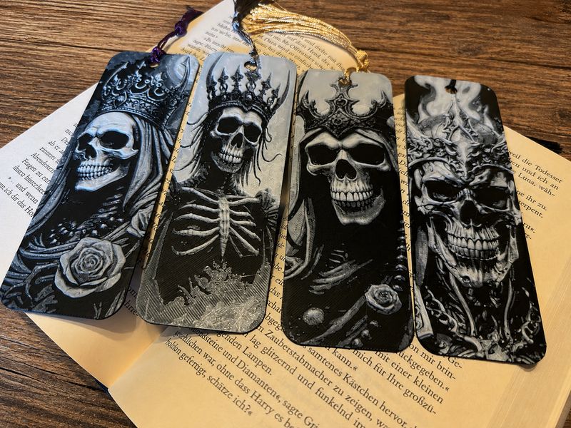 Schädelköniginnen Lesezeichen, Gothic Skull Bookmark Set, Dark Romance Buch Deko, Totenkopf Lesezeichen 3D Druck