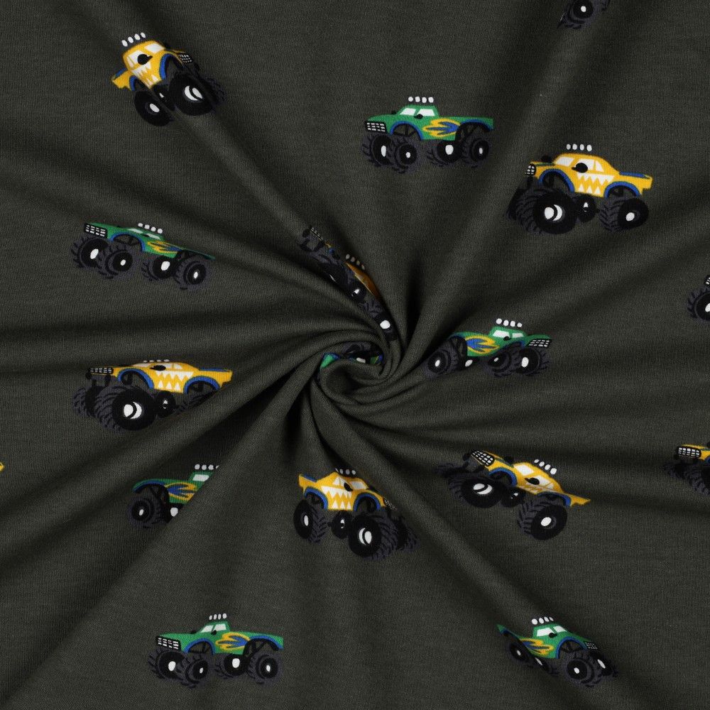 Soft sweat monstertrucks donkergroen.